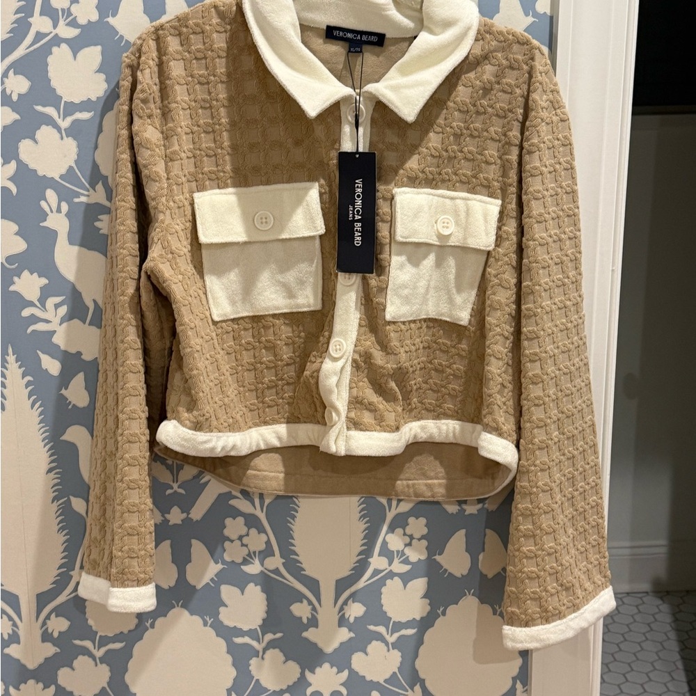 Veronica Beard Tan and Cream Textured Teddy Jacket